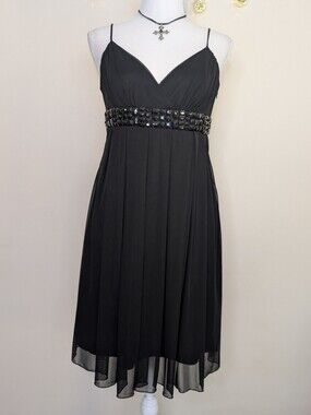 Y2K Dark Fairy Beaded Empire Waist Midi Dress